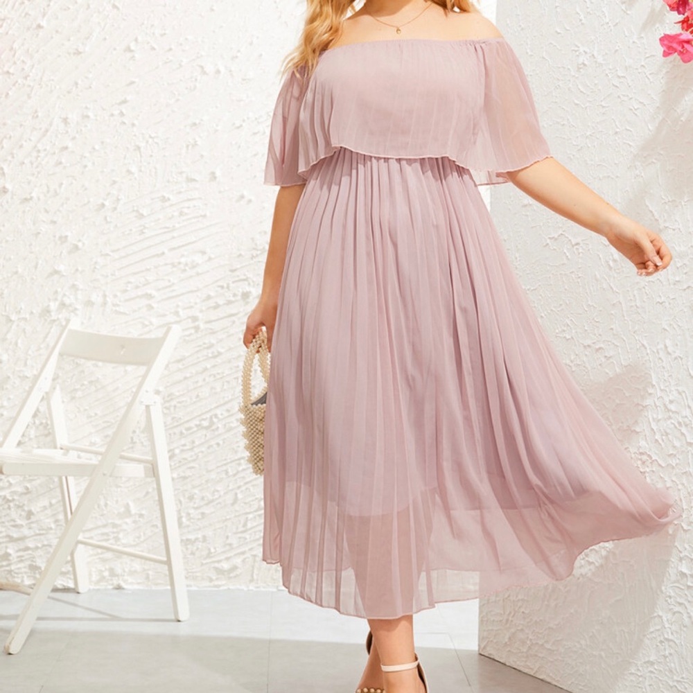 Plus Size Blush Off Shoulder Midi Dress